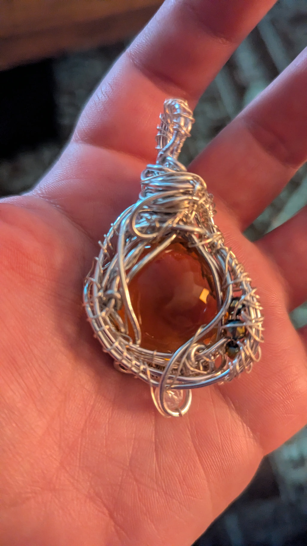 Citrine Wirewrapped Necklace Pendant, 50.90 Carats, With Glass Beads - Crystal Arborist