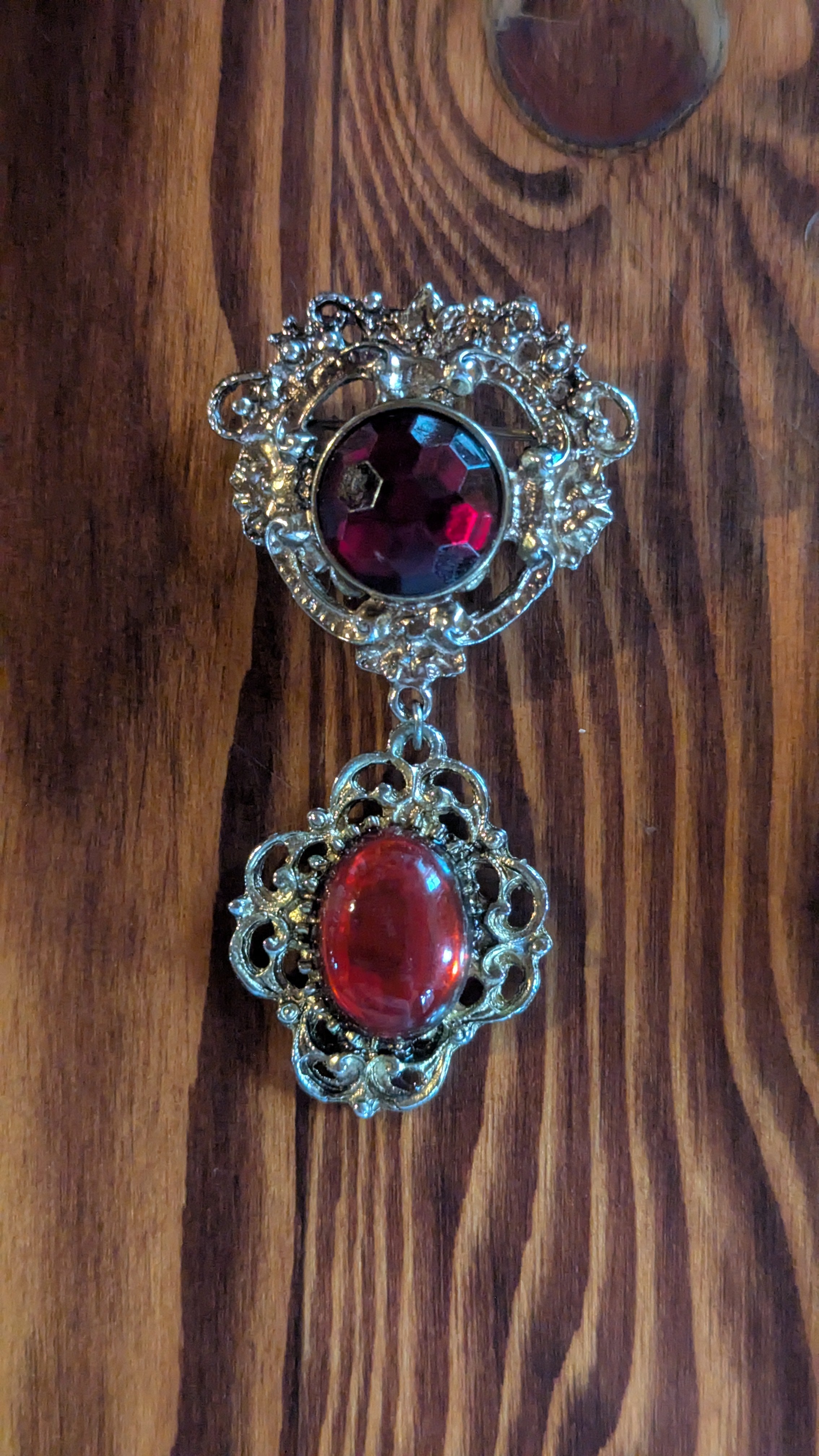 Elegant Red and Gold Vintage Pin, Costume Jewelry, Victorian Vibes