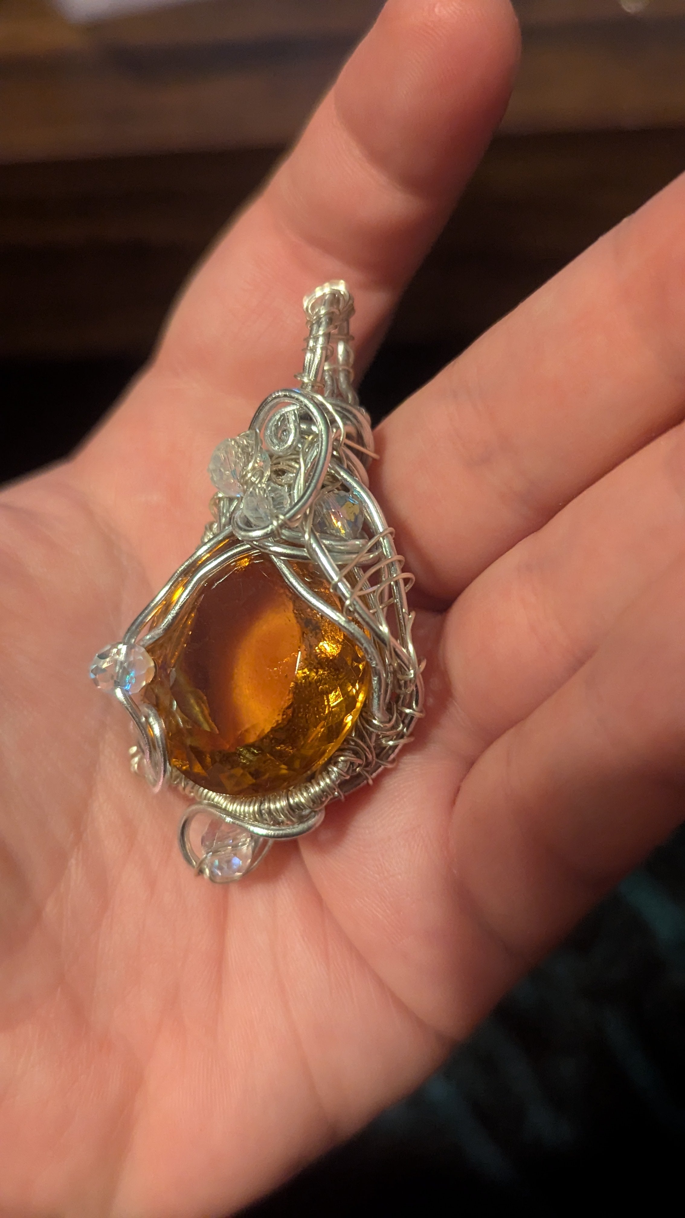 Citrine Wirewrapped Necklace Pendant, 50.90 Carats, With Glass Beads - Crystal Arborist