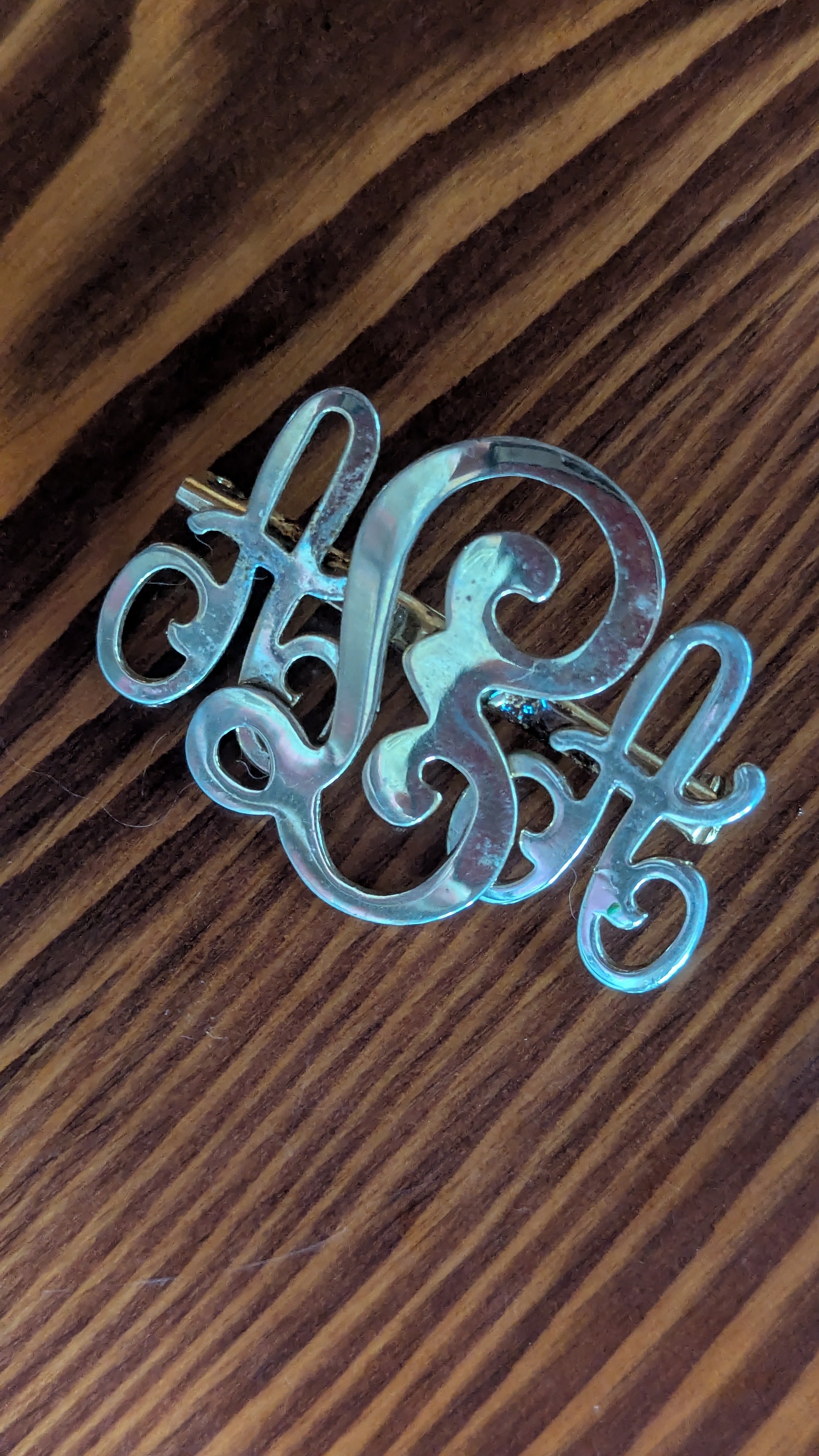 Silver Letters Vintage Pin